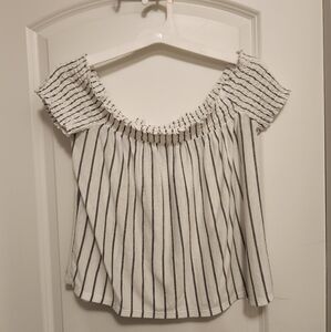 American Eagle Outfitters Black and White Stripped Off-Shoulder Blouse